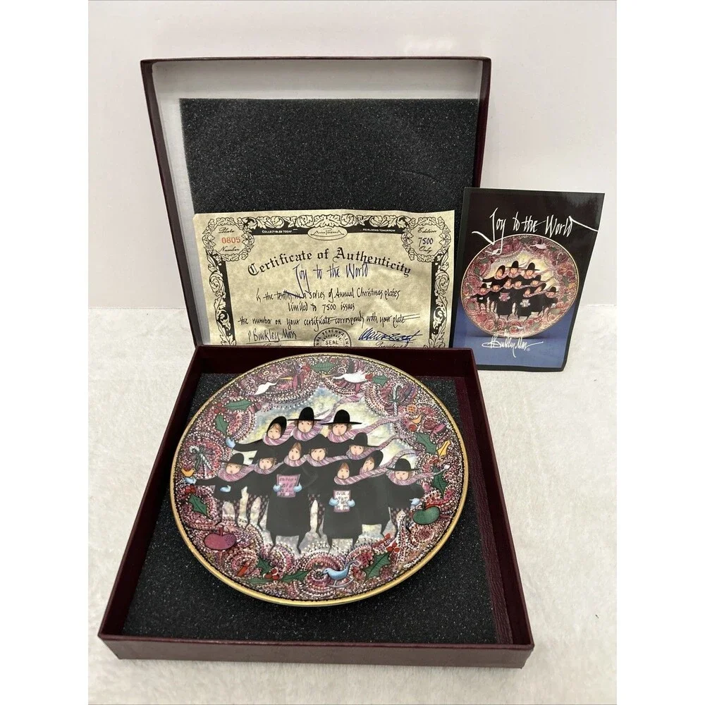 🔥P. Buckley Moss Joy to‎ the World Plate COA Postcard #0805 Box Anna Perenna
